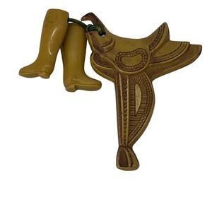 Vintage Saddle & Boots Brooch Pin Celluloid? Western Equestrian‎ Cowboy Cowgirl